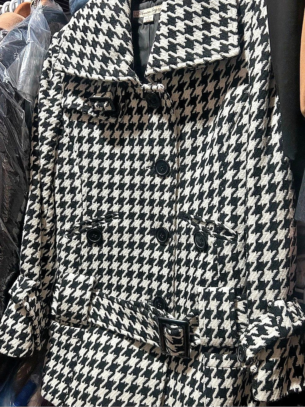 American Rag Cie Houndstooth Trench Coat in Black & White Size Small Like New